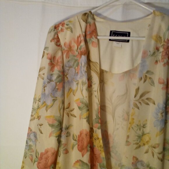 LL Martin Open Front Blouse 16W Simi Sheer Half Sleeve Floral Cream Pink Green - Picture 2 of 15